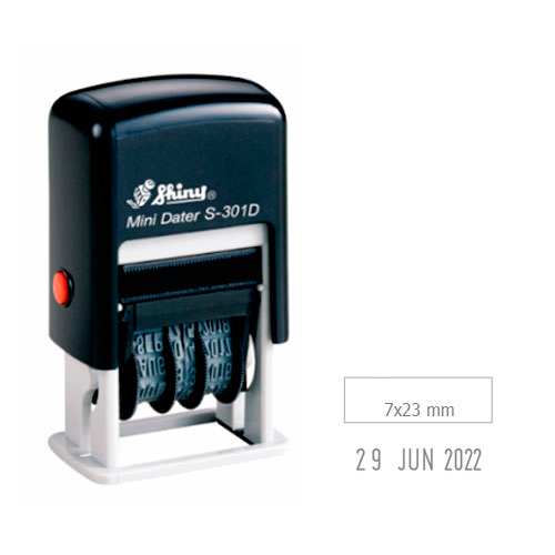 Carimbo Datador Automatico Shiny Mini Dater S301d Preto 3mm Placa Texto Retangular7x23
