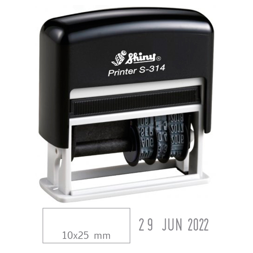 Carimbo Automatico Shiny Mini Printer S314 Datador Placa Texto a Esquerda 10x25mm