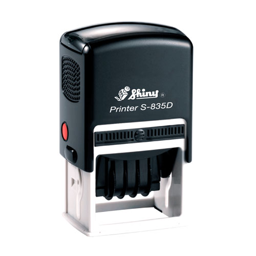 Carimbo Datador Automático Shiny Printer S835d Preto Placa Texto Retangular 20x30mm