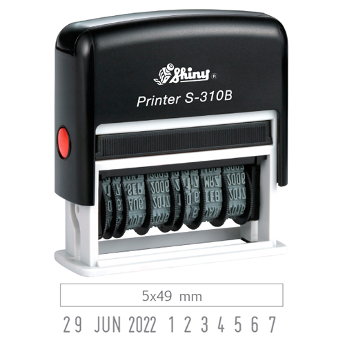 Carimbo Automático Shiny Mini Printer S310b Datador Numerador Preto Placa Texto Retangular 05x49mm