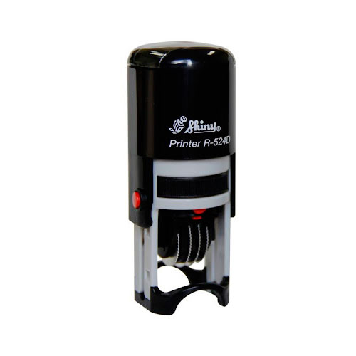 Carimbo Datador Automático Shiny Printer R524d Preto Placa Texto Redonda 24mm