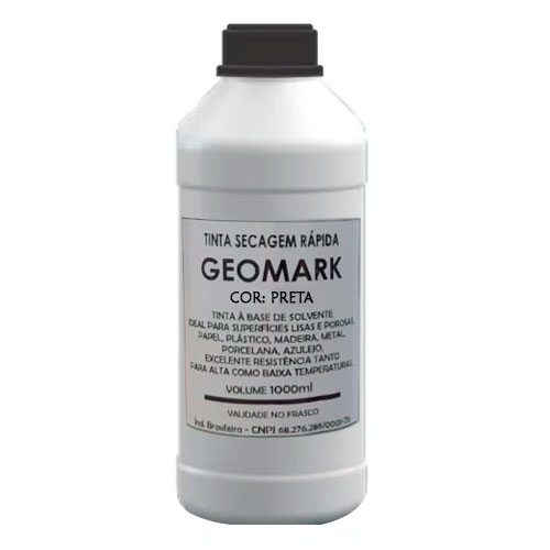 Tinta Secagem Rápida Geomark Preta para Carimbar Plástico Frasco 1 Litro