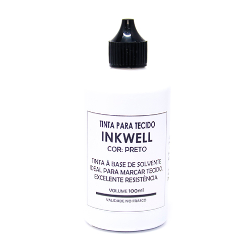 Tinta Inkwell Preta para Carimbar Tecido Frasco 100ml