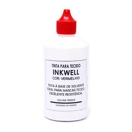 Tinta Inkwell Vermelha para Carimbar Tecido Frasco 100ml