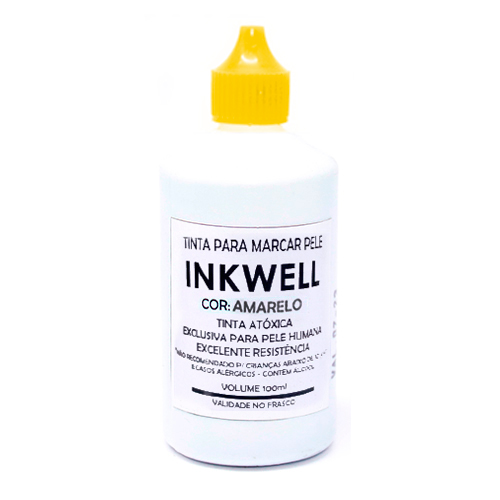 Tinta Atoxica Inkwell Amarela para Marcar Pele Humana Frasco 100ml