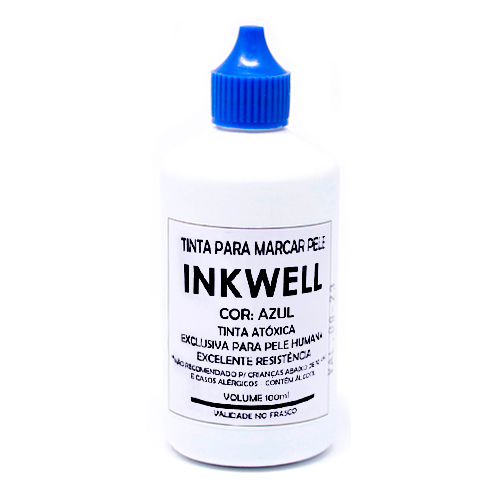 Tinta Atoxica Inkwell Azul para Marcar Pele Humana Frasco 100ml