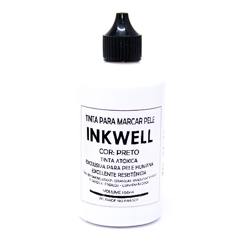 Tinta  Atoxica  Inkwell Preta para Marcar Pele Humana Frasco 100ml