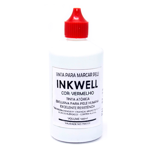 Tinta Atoxica Inkwell Vermelha para Marcar Pele Humana Frasco 100ml