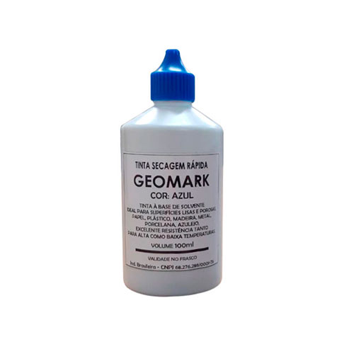 Tinta Secagem Rápida Geomark Azul para Carimbar Plástico Frasco 100ml