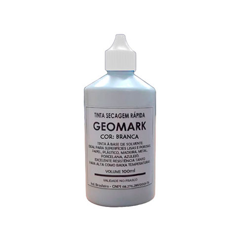 Tinta Secagem Rápida Geomark Branca para Carimbar Plástico Frasco 100ml