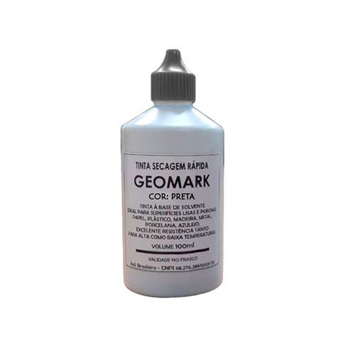 Tinta Secagem Rápida Geomark Preta para Carimbar Plástico Frasco 100ml