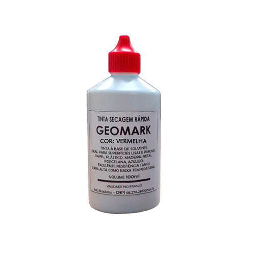 Tinta Secagem Rápida Geomark Vermelha para Carimbar Plástico Frasco 100ml