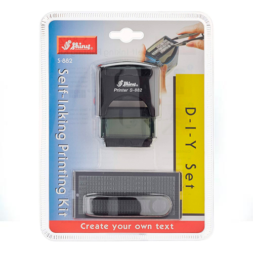 Carimbo Automatico Shiny com Kit de Montar Preto Placa Texto Retangular 14x38mm