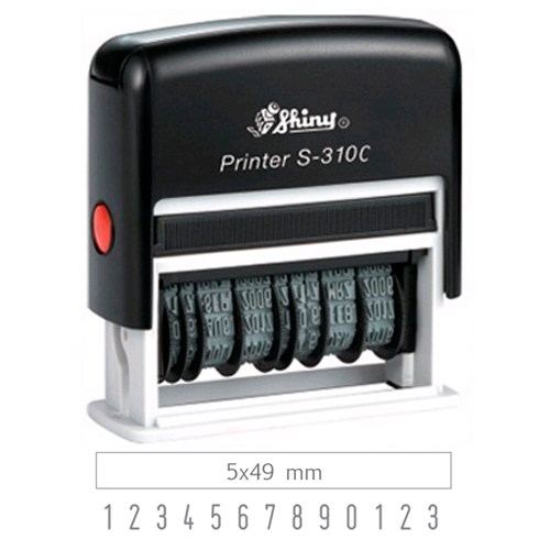 Carimbo Automático Shiny Mini Printer S310c Numerador 13 Digitos Preto e Placa Texto Retangular 05x49mm