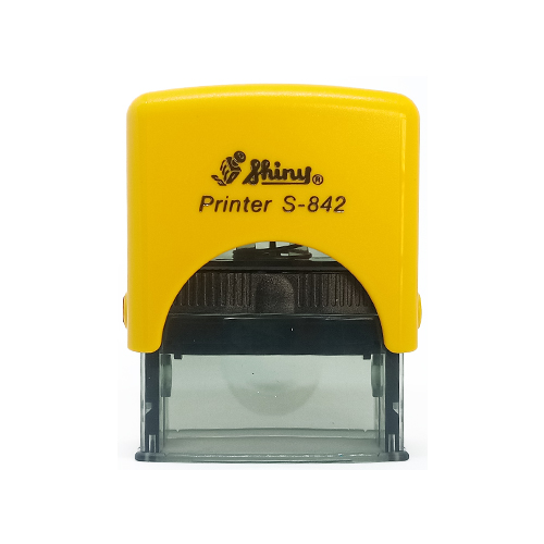 Carimbo Automatico Shiny S842np Amarelo Placa Texto Retangular 14x38mm