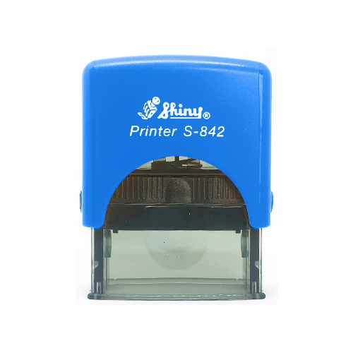 Carimbo Automatico Shiny S842np Azul Placa Texto Retangular 14x38mm