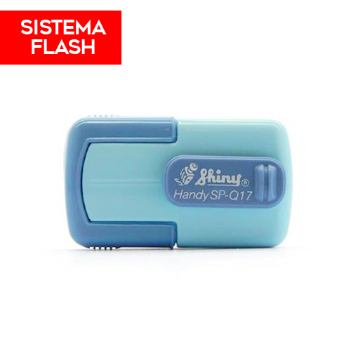 Carimbo de Bolso Shiny Handy Stamp Sistema Flash Spq17 Azul Claro Placa Texto Quadrada 17x17mm