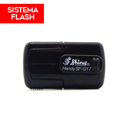 Carimbo de Bolso Shiny Handy Stamp Sistema Flash Sq17 Preto Placa Texto Quadrada 17x17mm