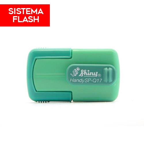 Carimbo de Bolso Shiny Handy Stamp Sistema Flash Spq17 Verde Placa Texto Quadrada 17x17mm