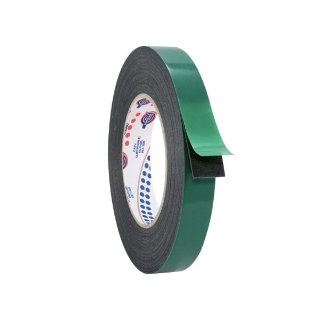 Fita  Adesiva Espuma Dupla Face de Polietileno Preto com Liner Verde Profil 770 em Blister Qualidade Eurocel Alta Aderencia Excelente Resistencia Espessura 0,85mm Rolo 19mmx1,5m