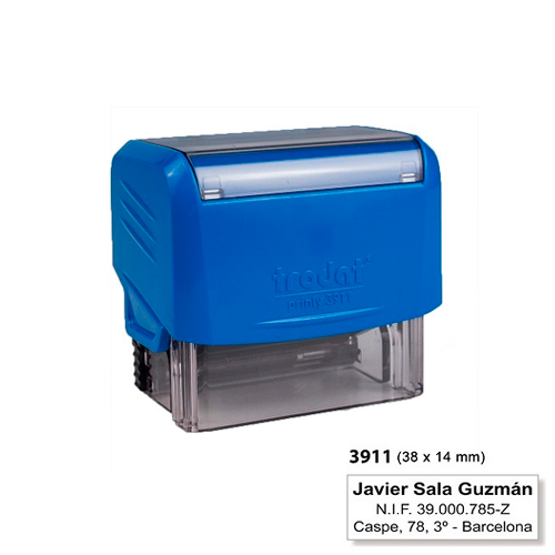 Carimbo Automatico Trodat Printy 3911 Azul Placa Texto Retangular 14x38mm