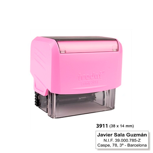 Carimbo Automatico Trodat Printy 3911 Rosa Bebe Pastel Placa Texto Retangular 14x38mm
