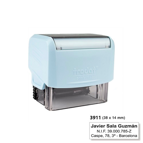 Carimbo Automatico Trodat Printy 3911 Azul Claro Pastel Placa Texto Retangular 14x38mm