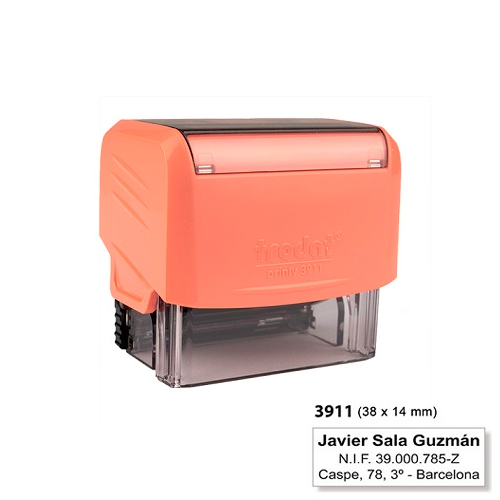Carimbo Automatico Trodat Printy 3911 Coral Pastel Placa Texto Retangular 14x38mm