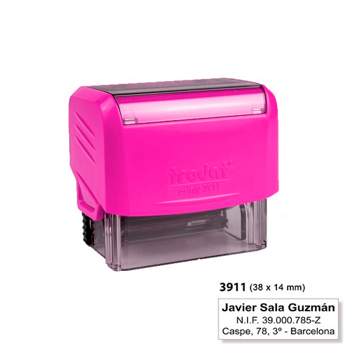 Carimbo Automatico Trodat Printy 3911 Rosa Fucsia  Placa Texto Retangular 14x38mm
