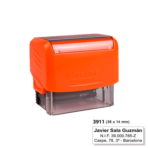 Carimbo Automatico Trodat Printy 3911  Laranja Neon   Placa Texto Retangular 14x38mm