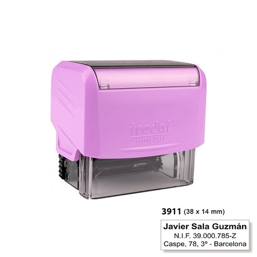 Carimbo Automatico Trodat Printy 3911 Lilas Violeta Pastel Placa Texto Retangular 14x38mm