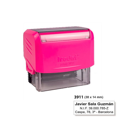 Carimbo Automatico Trodat Printy 3911  Pink Neon   Placa Texto Retangular 14x38mm