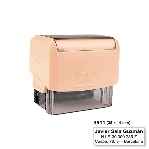 Carimbo Automatico Trodat Printy 3911 Pessego Creme Pastel Placa Texto Retangular 14x38mm