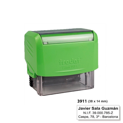 Carimbo Automatico Trodat Printy 3911 Verde Placa Texto Retangular 14x38mm