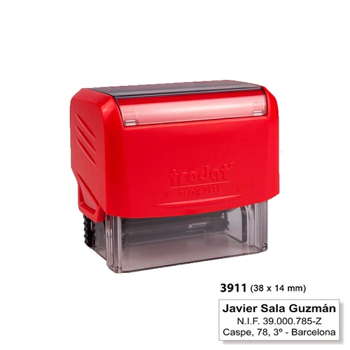 Carimbo Automatico Trodat Printy 3911 Vermelho Placa Texto Retangular 14x38mm