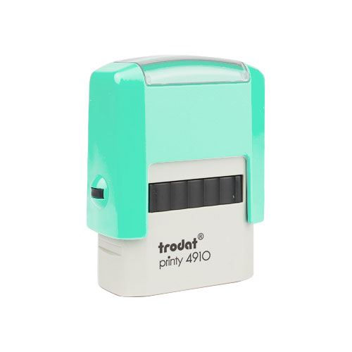 Carimbo Automatico Trodat Printy 4910 Verde Agua Pastel Placa Texto Retangular 10x26mm
