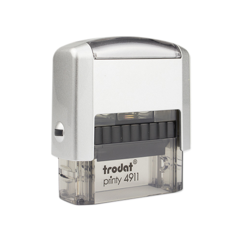 Carimbo Automatico Trodat Printy 4911 Prata com Base Fumê Placa Texto Retangular 14x38mm