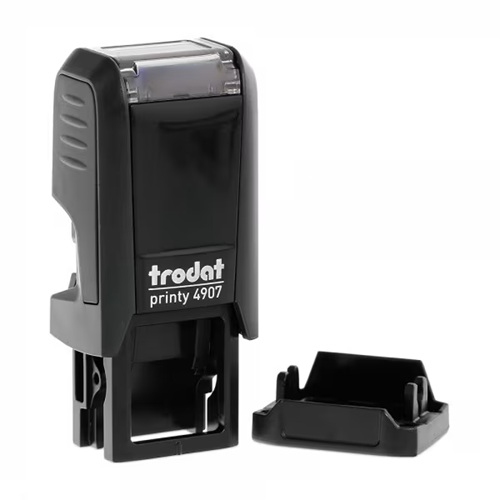 Carimbo Automatico Trodat Printy 4907 P4.0 Preto Placa Texto Retangular 10x26mm com Tampa