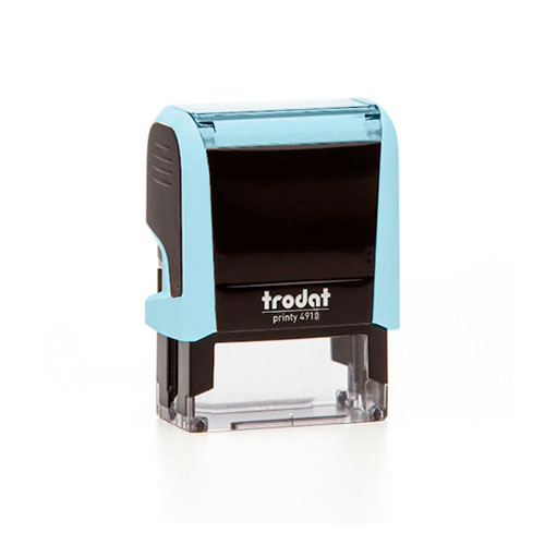 Carimbo Automatico Trodat Printy 4910 P4.0 Azul Claro Pastel Placa Texto Retangular 10x26mm
