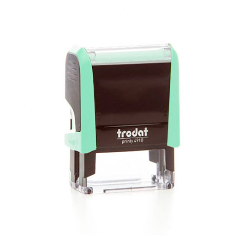 Carimbo Automatico Trodat Printy 4910 P4.0 Verde Agua Pastel Placa Texto Retangular 10x26mm