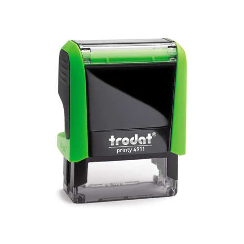Carimbo Automatico Trodat Printy 4911 P4.0 Verde Placa Texto Retangular 14x38mm