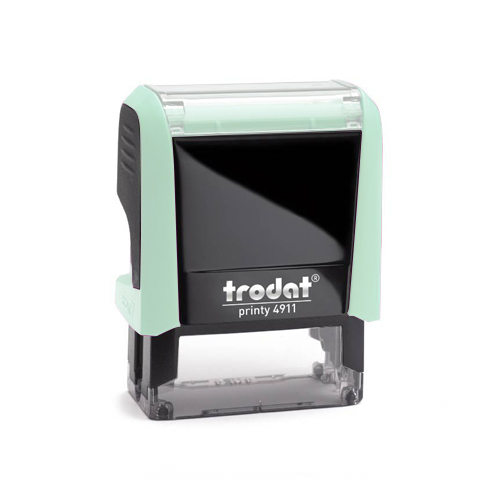 Carimbo Automatico Trodat Printy 4911 P4.0 Verde Agua Pastel Placa Texto Retangular 14x38mm