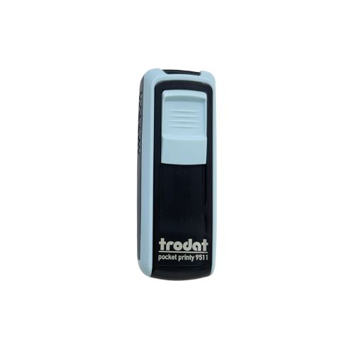 Carimbo de Bolso Trodat Pocket Printy 9511 Azul Claro Pastel e Preto Placa Texto Retangular 14x38mm