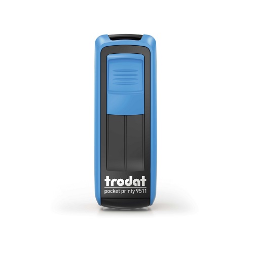 Carimbo de Bolso Trodat Pocket Printy 9511 Azul e Preto Placa Texto Retangular 14x38mm