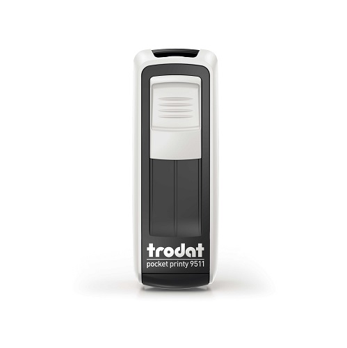 Carimbo de Bolso Trodat Pocket Printy 9511 Branco e Preto Placa Texto Retangular 14x38mm