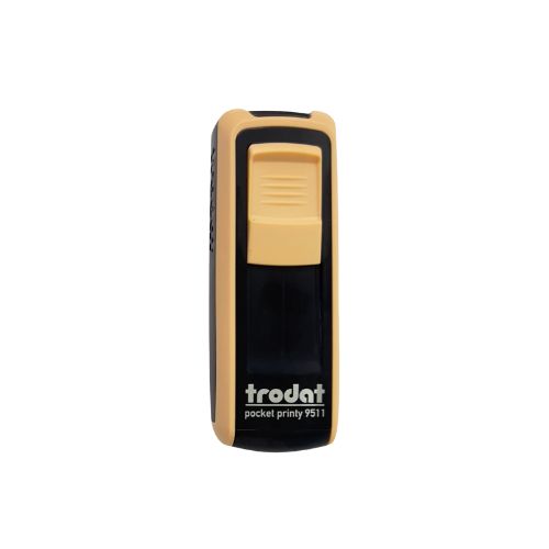 Carimbo de Bolso Trodat Pocket Printy 9511 Pessego Creme Pastel e Preto Placa Texto Retangular 14x38mm