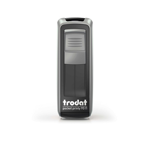 Carimbo de Bolso Trodat Pocket Printy 9511 Prata e Preto Placa Texto Retangular 14x38mm