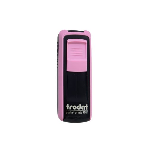 Carimbo de Bolso Trodat Pocket Printy 9511 Rosa Pastel e Preto Placa Texto Retangular 14x38mm