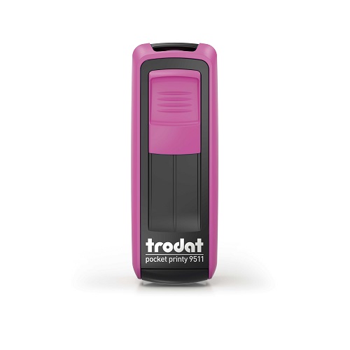 Carimbo de Bolso Trodat Pocket Printy 9511 Rosa e Preto Placa Texto Retangular 14x38mm