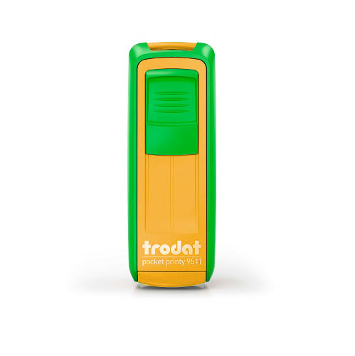 Carimbo de Bolso Trodat Pocket Printy 9511 Verde e Amarelo Placa Texto Retangular 14x38mm